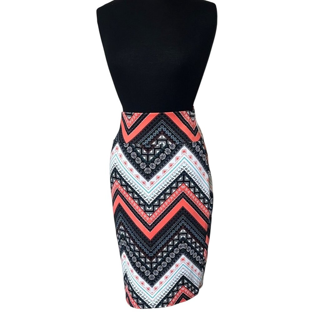 Derek Heart Midi Pencil Skirt Chevron Pattern Polyester Blend Junior's Size L